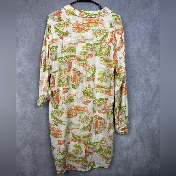 CYNTHIA ROWLEY Linen Surfer Tropical  Beach Camp Cap Sleeve Shirt Dress Size L - Picture 2 of 9